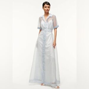 NWT STAUD collared button down Millie striped organza tulle maxi dress belted